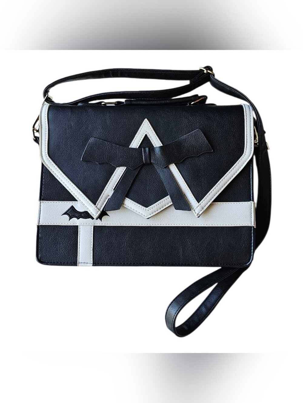 Black White Gothic Lolita Convertible Backpack Crossbody Bag Bow Bat Purse